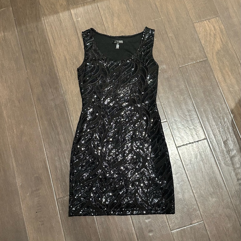 Aqua Sequin Black Mini Dress Size XS